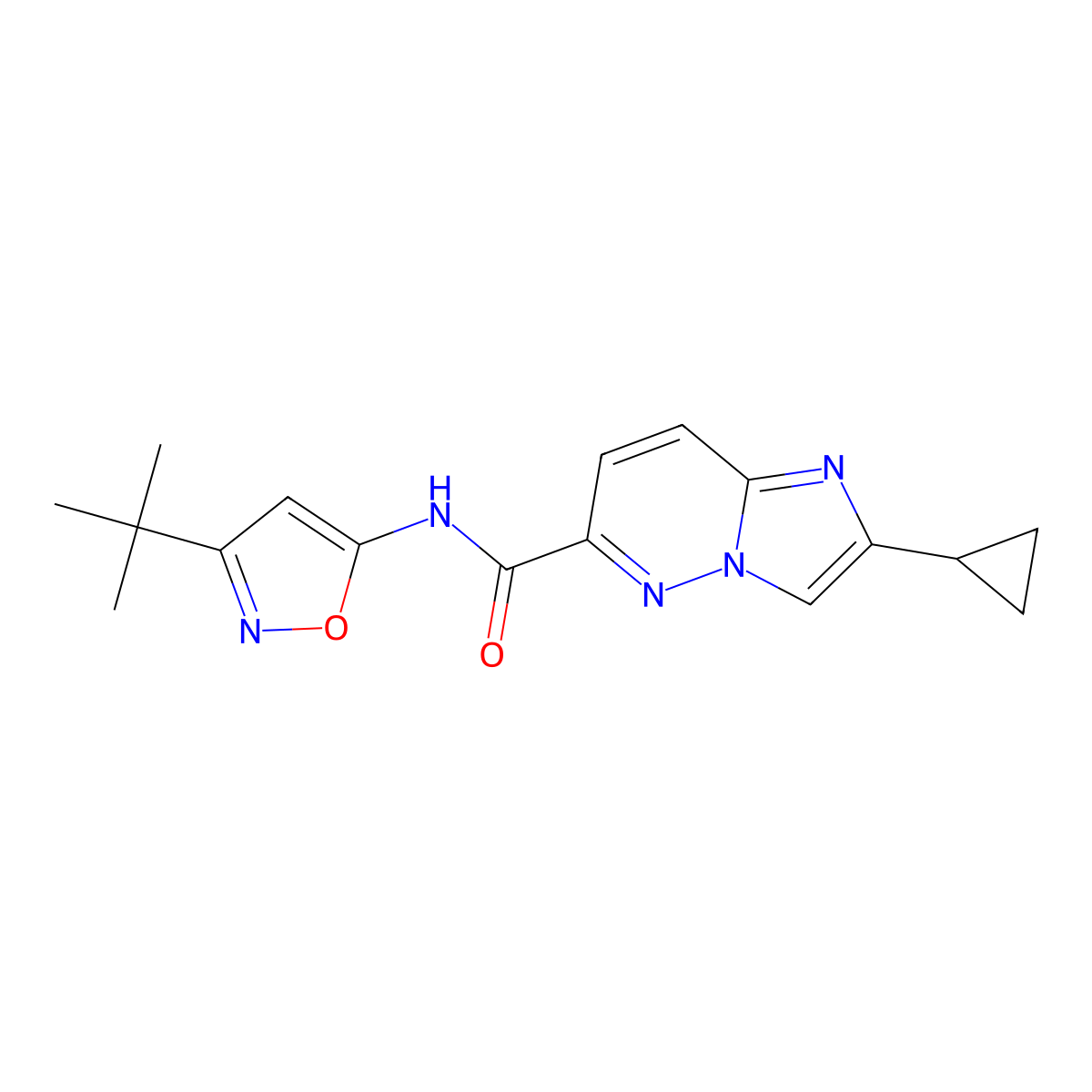 N-(3-tert-butyl-1,2-oxazol-5-yl)-2-cyclopropylimidazo[1,2-b]pyridazine-6-carboxamide molecular structure, CAS 2640866-71-1