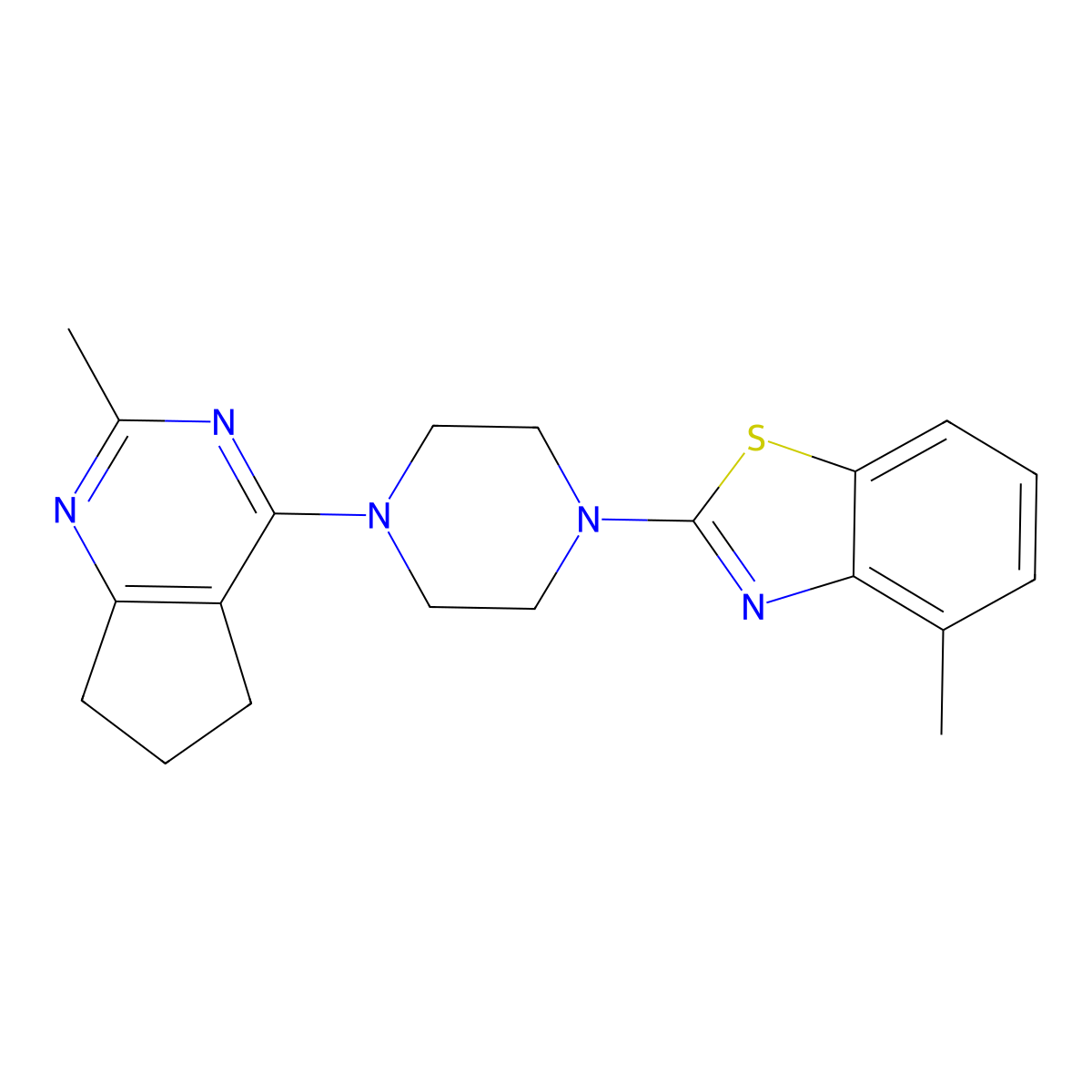 4-methyl-2-(4-{2-methyl-5H,6H,7H-cyclopenta[d]pyrimidin-4-yl}piperazin-1-yl)-1,3-benzothiazole molecular structure, CAS 2640866-73-3