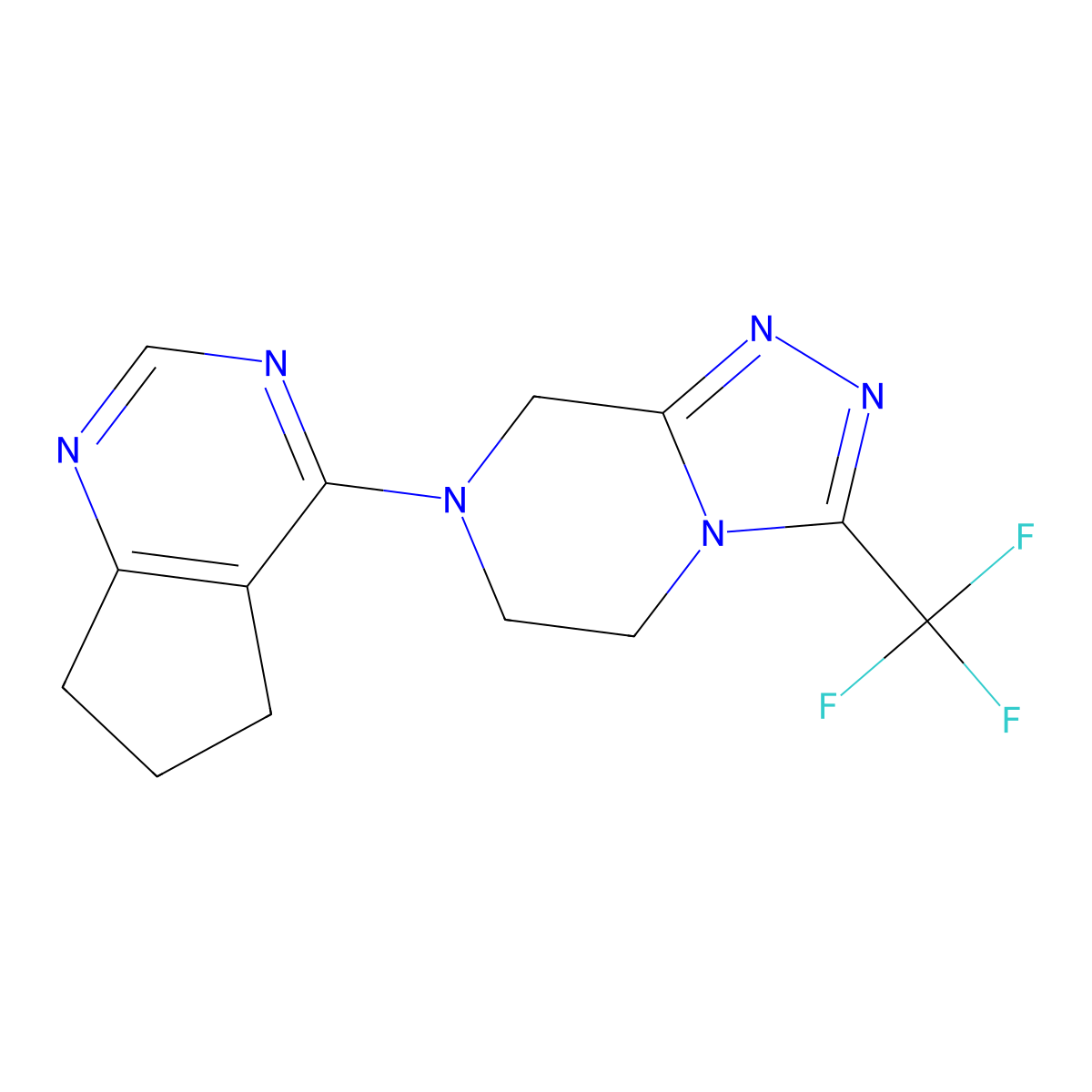 7-{5H,6H,7H-cyclopenta[d]pyrimidin-4-yl}-3-(trifluoromethyl)-5H,6H,7H,8H-[1,2,4]triazolo[4,3-a]pyrazine molecular structure, CAS 2640866-74-4
