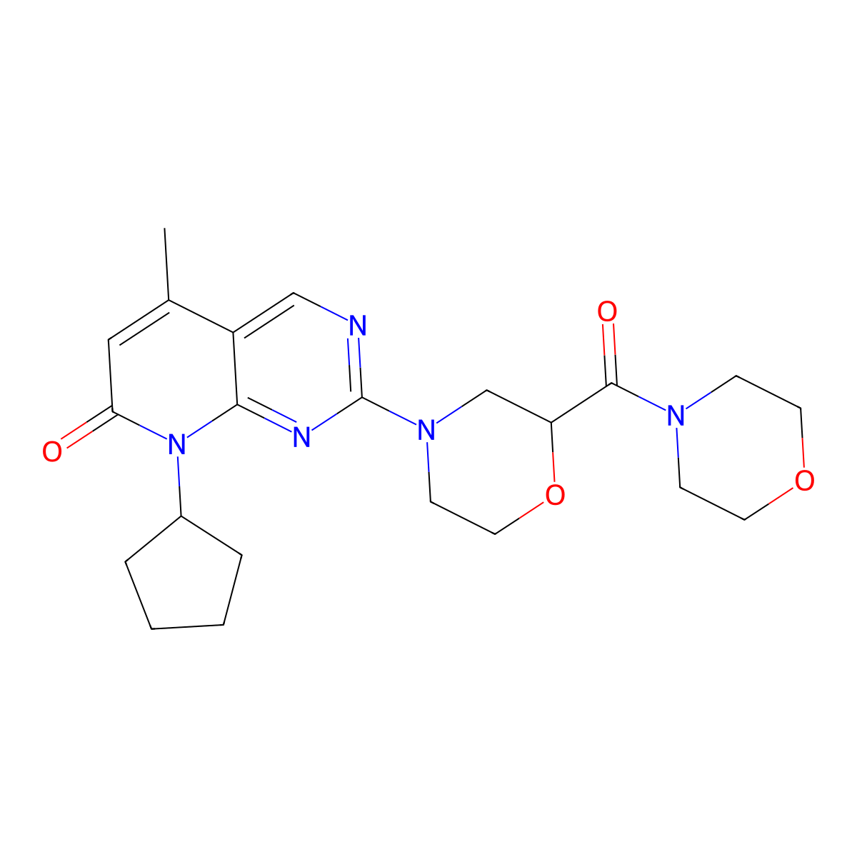 8-cyclopentyl-5-methyl-2-[2-(morpholine-4-carbonyl)morpholin-4-yl]-7H,8H-pyrido[2,3-d]pyrimidin-7-one molecular structure, CAS 2640866-76-6