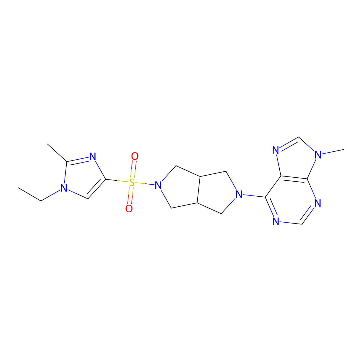 6-{5-[(1-ethyl-2-methyl-1H-imidazol-4-yl)sulfonyl]-octahydropyrrolo[3,4-c]pyrrol-2-yl}-9-methyl-9H-purine molecular structure, CAS 2640866-77-7