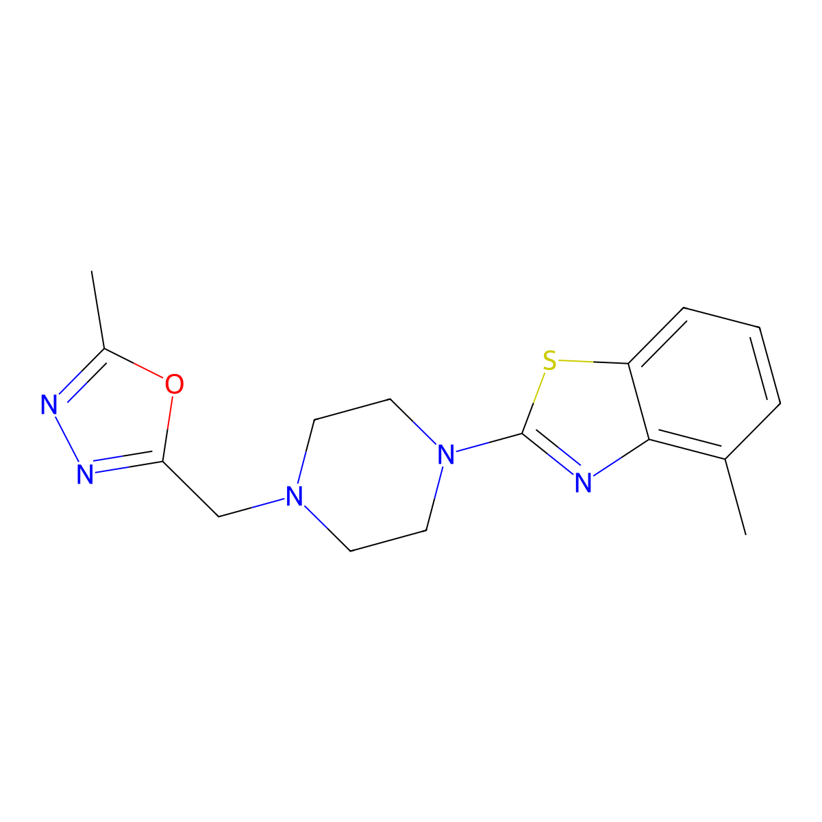 4-Methyl-2-{4-[(5-methyl-1,3,4-oxadiazol-2-yl)methyl]piperazin-1-yl}-1,3-benzothiazole molecular structure, CAS 2640866-78-8