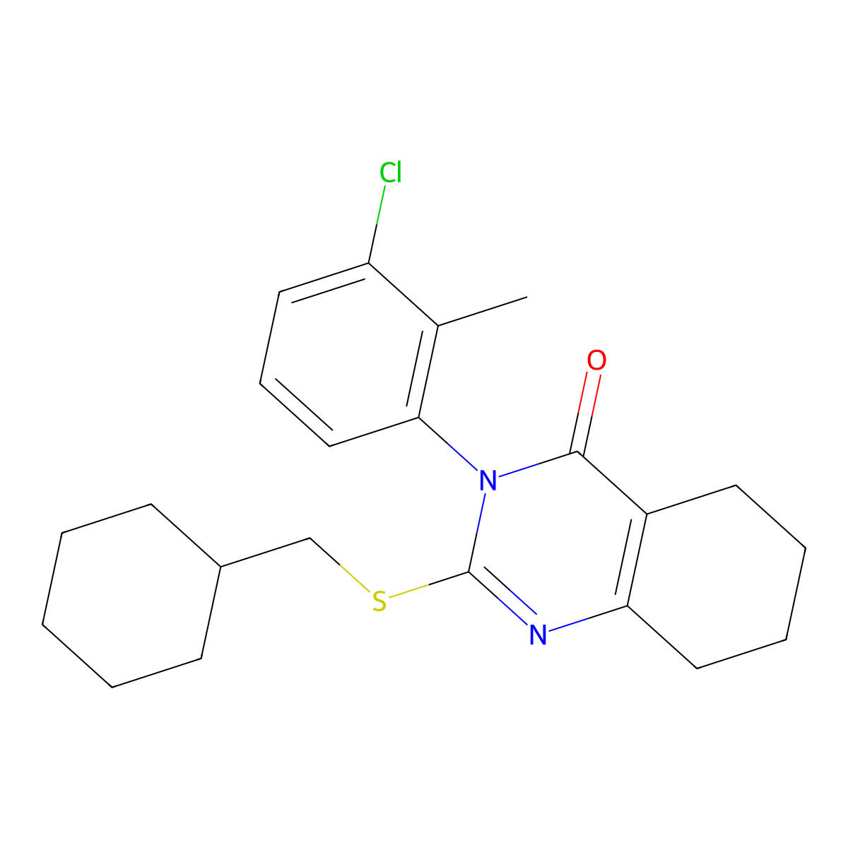3-(3-Chloro-2-methylphenyl)-2-[(cyclohexylmethyl)sulfanyl]-3,4,5,6,7,8-hexahydroquinazolin-4-one molecular structure, CAS 2640866-82-4