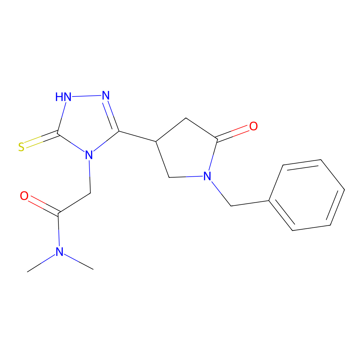 2-[3-(1-benzyl-5-oxopyrrolidin-3-yl)-5-sulfanylidene-4,5-dihydro-1H-1,2,4-triazol-4-yl]-N,N-dimethylacetamide molecular structure, CAS 2640866-88-0