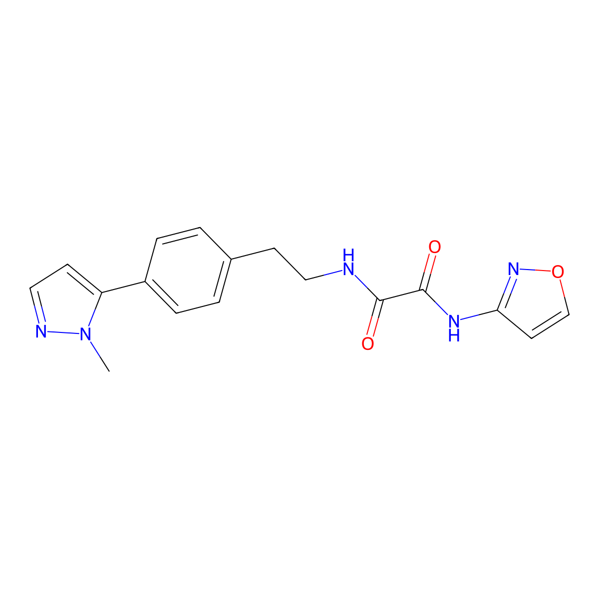 N'-{2-[4-(1-methyl-1H-pyrazol-5-yl)phenyl]ethyl}-N-(1,2-oxazol-3-yl)ethanediamide molecular structure, CAS 2640866-91-5