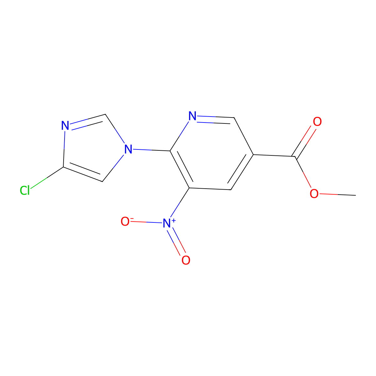 methyl 6-(4-chloro-1H-imidazol-1-yl)-5-nitropyridine-3-carboxylate molecular structure, CAS 2640866-93-7