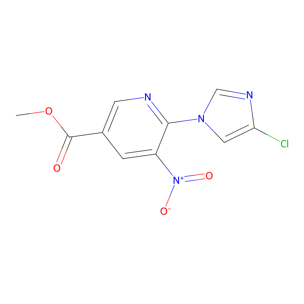 methyl 6-(4-chloro-1H-imidazol-1-yl)-5-nitropyridine-3-carboxylate molecular structure, CAS 2640866-93-7