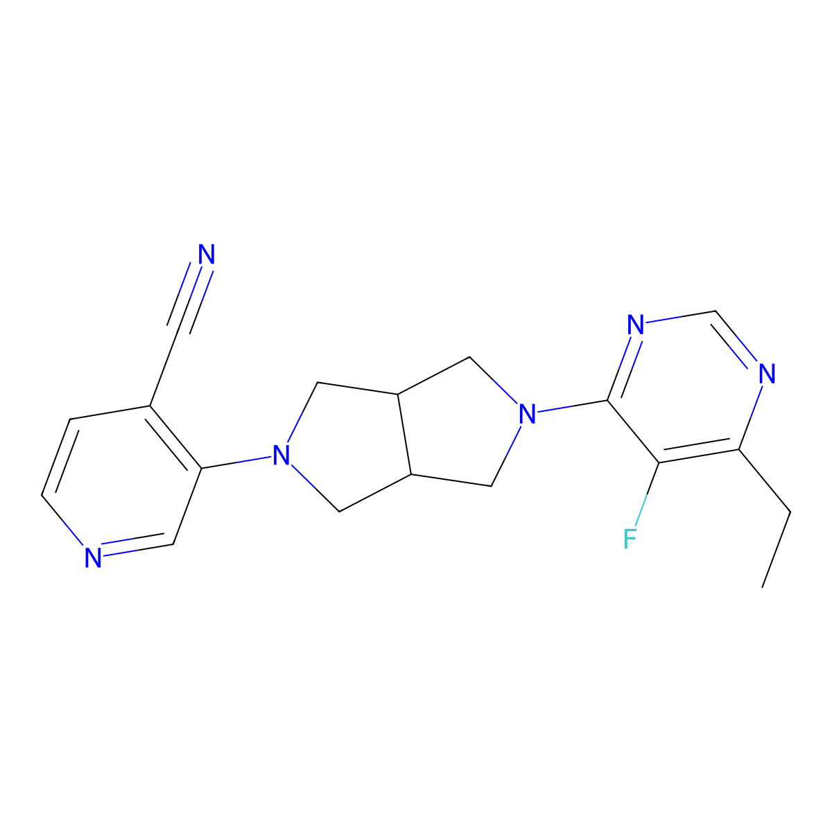 3-[5-(6-Ethyl-5-fluoropyrimidin-4-yl)-octahydropyrrolo[3,4-c]pyrrol-2-yl]pyridine-4-carbonitrile molecular structure, CAS 2640866-96-0