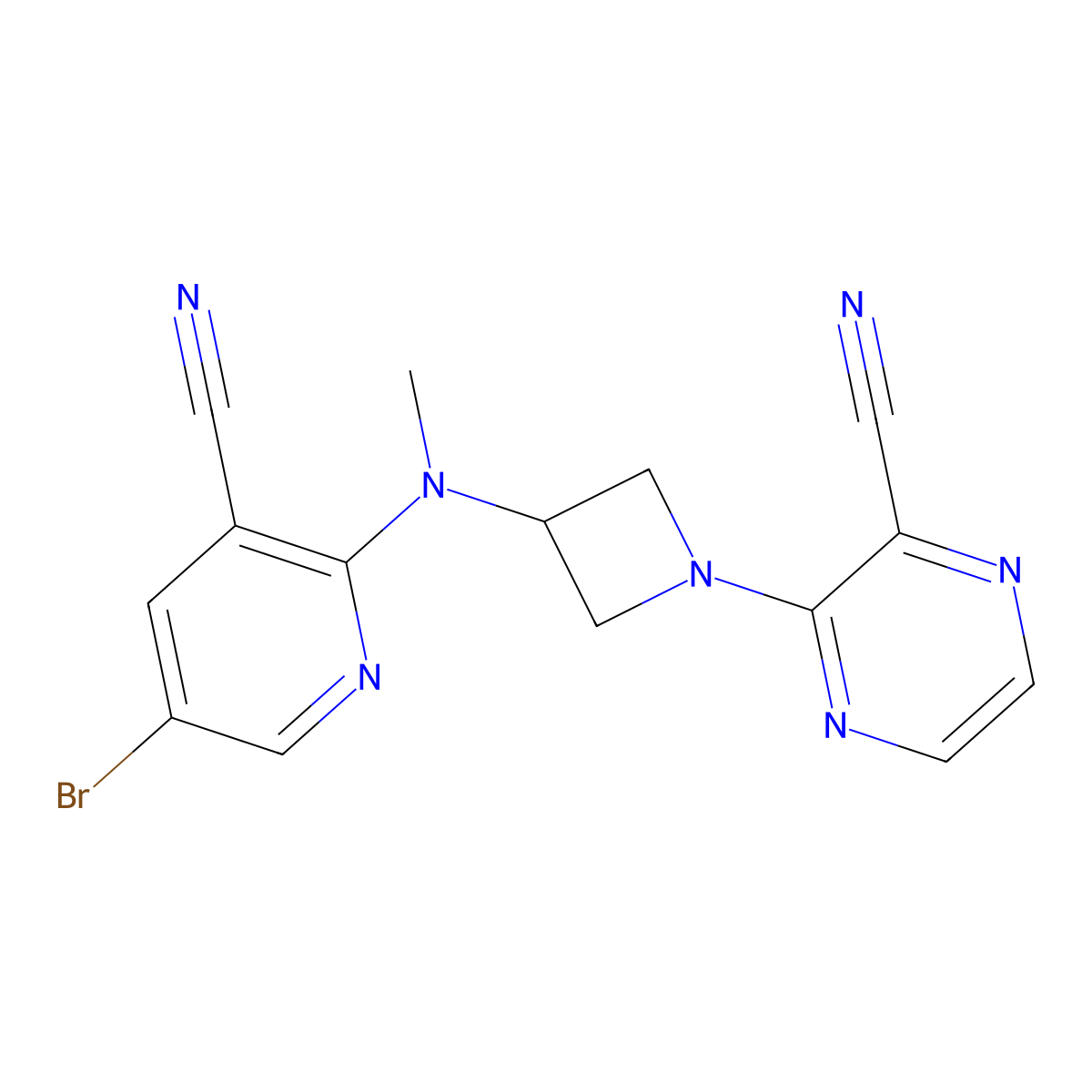 3-{3-[(5-Bromo-3-cyanopyridin-2-yl)(methyl)amino]azetidin-1-yl}pyrazine-2-carbonitrile molecular structure, CAS 2640866-97-1