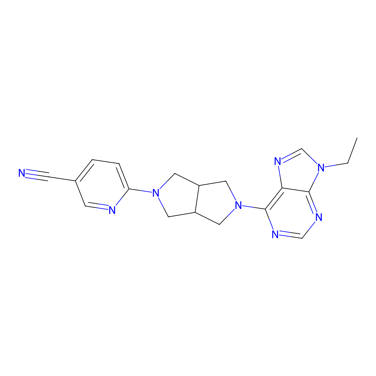6-[5-(9-ethyl-9H-purin-6-yl)-octahydropyrrolo[3,4-c]pyrrol-2-yl]pyridine-3-carbonitrile molecular structure, CAS 2640867-04-3