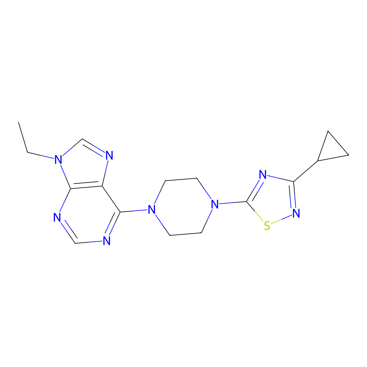 6-[4-(3-cyclopropyl-1,2,4-thiadiazol-5-yl)piperazin-1-yl]-9-ethyl-9H-purine molecular structure, CAS 2640867-14-5