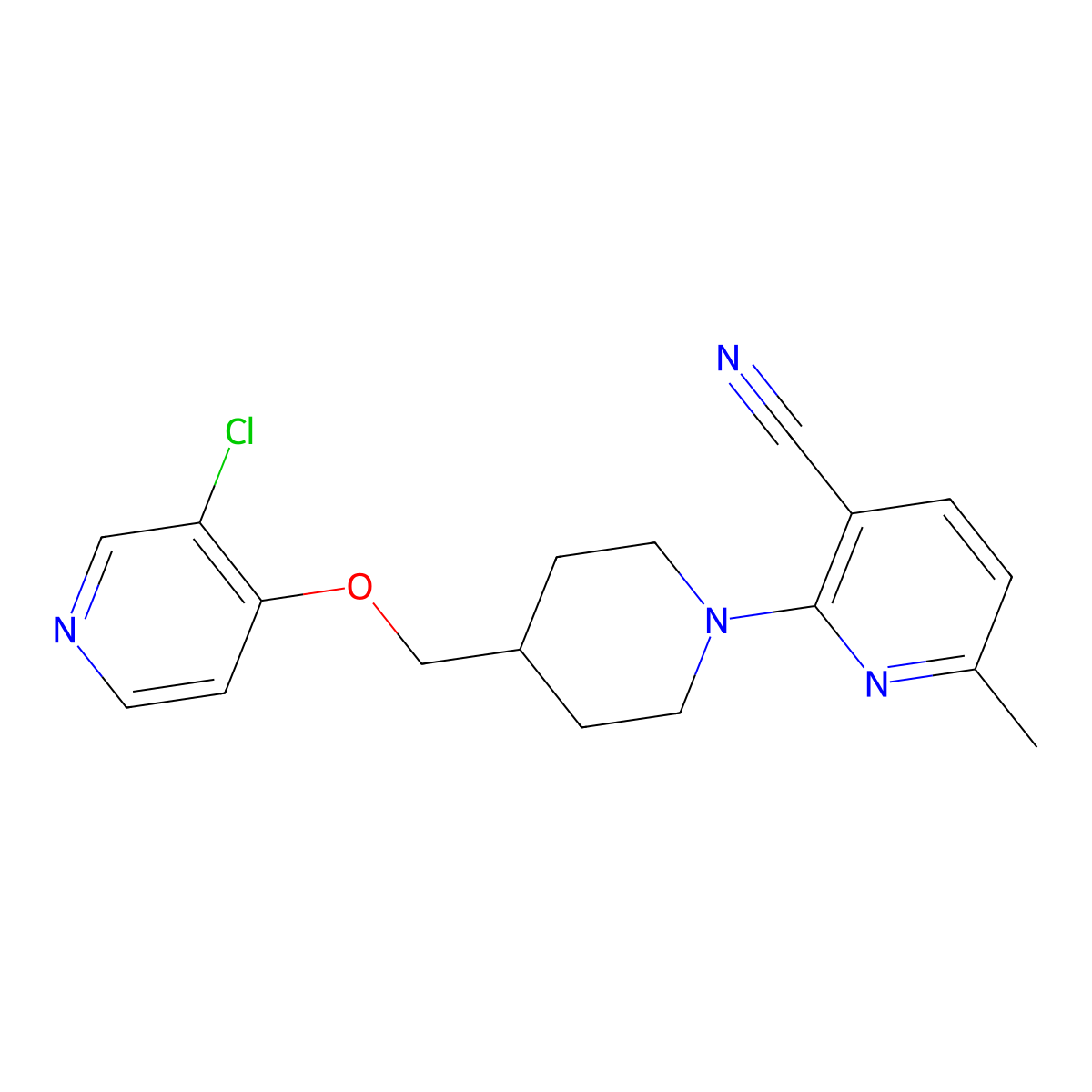 2-(4-{[(3-Chloropyridin-4-yl)oxy]methyl}piperidin-1-yl)-6-methylpyridine-3-carbonitrile molecular structure, CAS 2640867-15-6