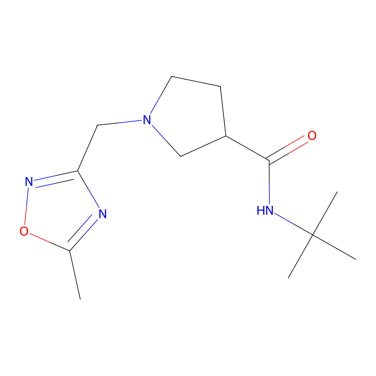 N-tert-butyl-1-[(5-methyl-1,2,4-oxadiazol-3-yl)methyl]pyrrolidine-3-carboxamide molecular structure, CAS 2640867-19-0