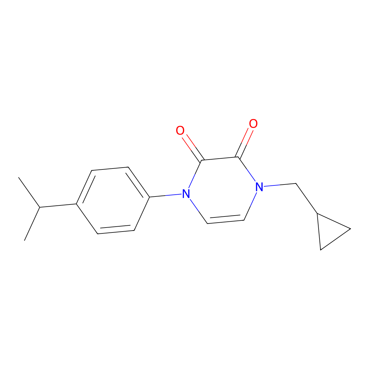 1-(Cyclopropylmethyl)-4-[4-(propan-2-yl)phenyl]-1,2,3,4-tetrahydropyrazine-2,3-dione molecular structure, CAS 2640867-20-3