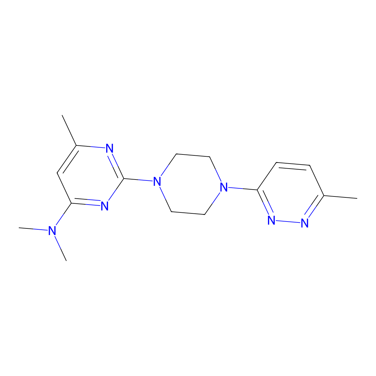 N,N,6-trimethyl-2-[4-(6-methylpyridazin-3-yl)piperazin-1-yl]pyrimidin-4-amine molecular structure, CAS 2640867-22-5