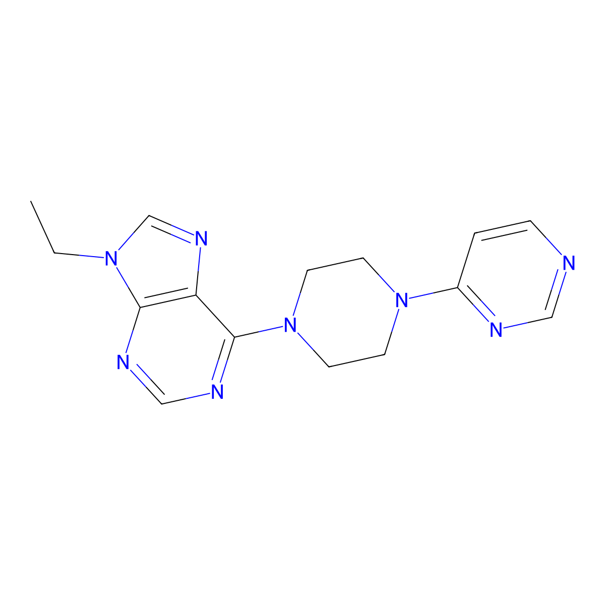9-ethyl-6-[4-(pyrimidin-4-yl)piperazin-1-yl]-9H-purine molecular structure, CAS 2640867-24-7