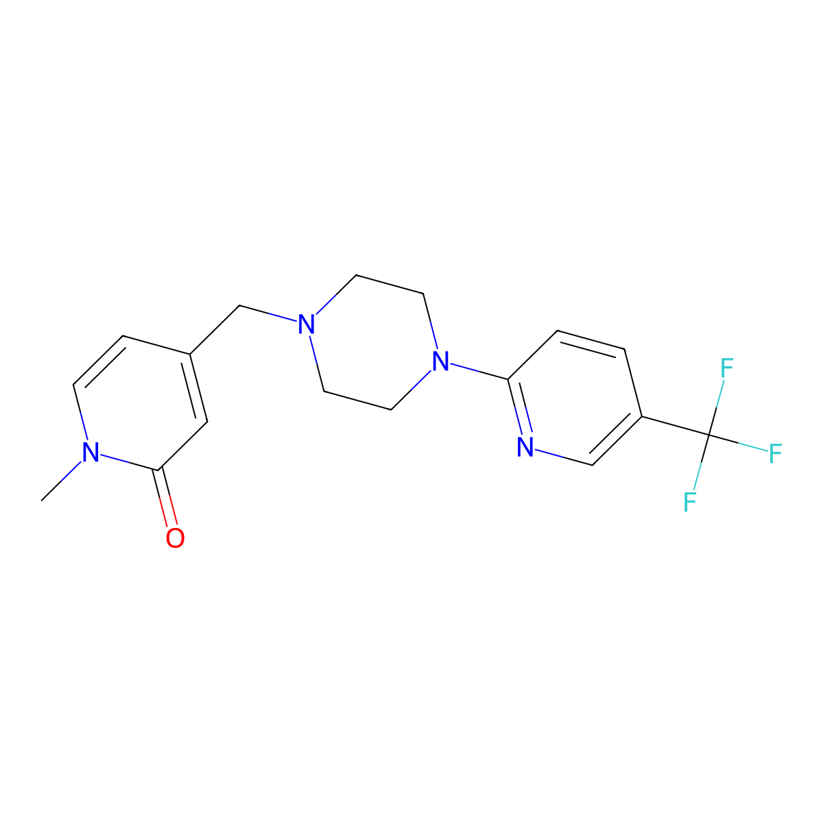 1-Methyl-4-({4-[5-(trifluoromethyl)pyridin-2-yl]piperazin-1-yl}methyl)-1,2-dihydropyridin-2-one molecular structure, CAS 2640867-26-9