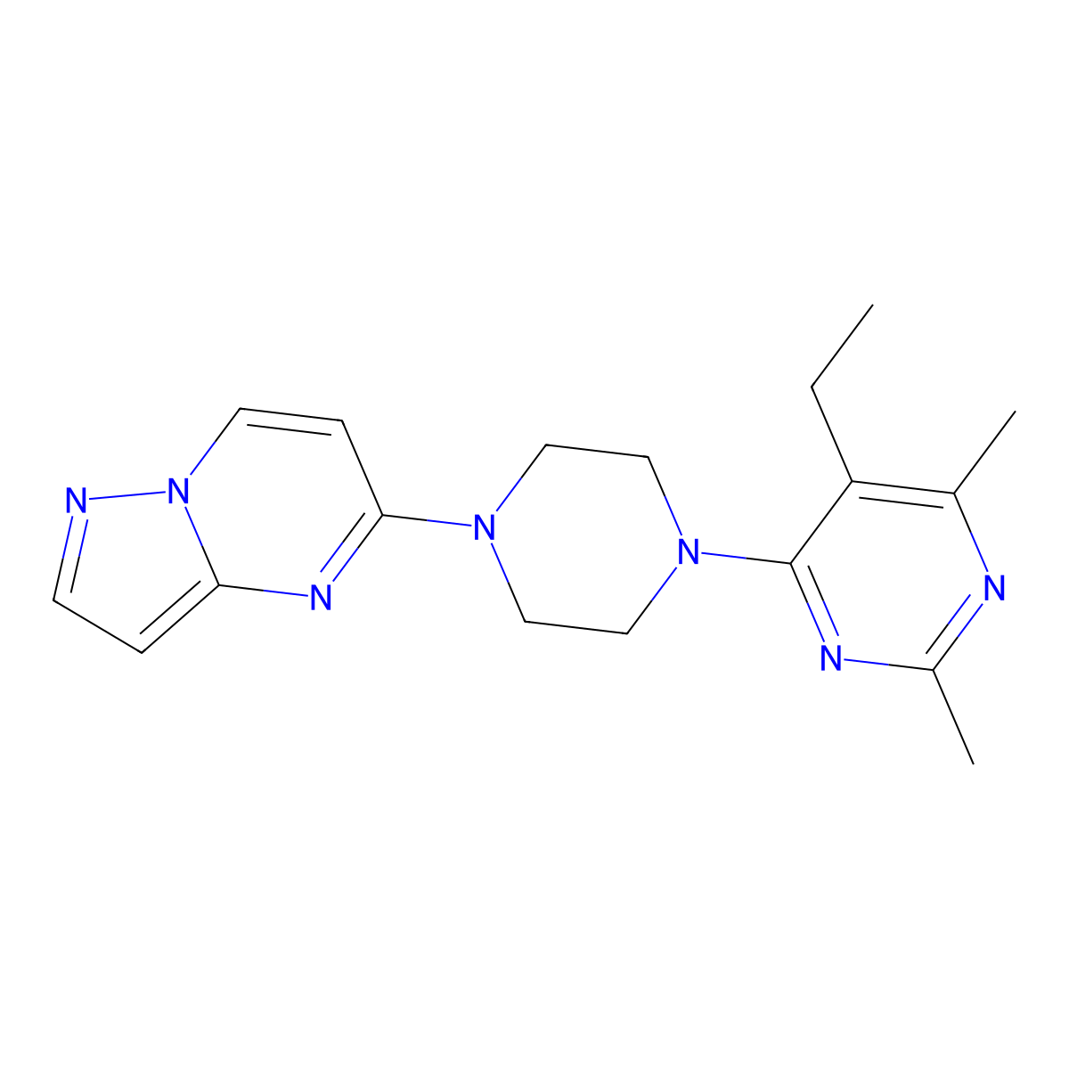 5-Ethyl-2,4-dimethyl-6-(4-{pyrazolo[1,5-a]pyrimidin-5-yl}piperazin-1-yl)pyrimidine molecular structure, CAS 2640867-28-1