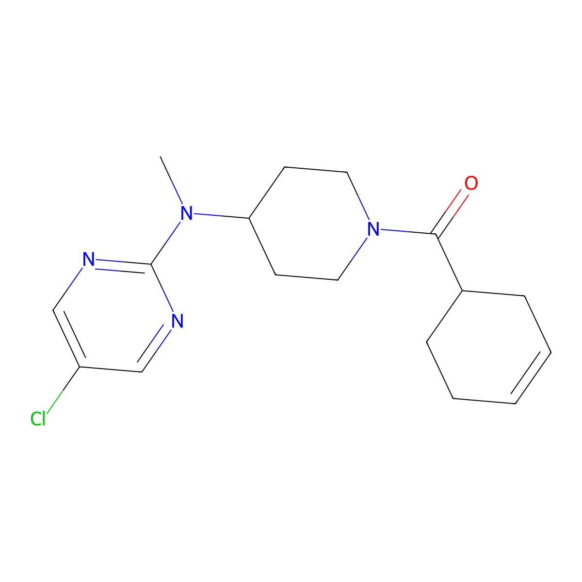 5-chloro-N-[1-(cyclohex-3-ene-1-carbonyl)piperidin-4-yl]-N-methylpyrimidin-2-amine molecular structure, CAS 2640867-31-6
