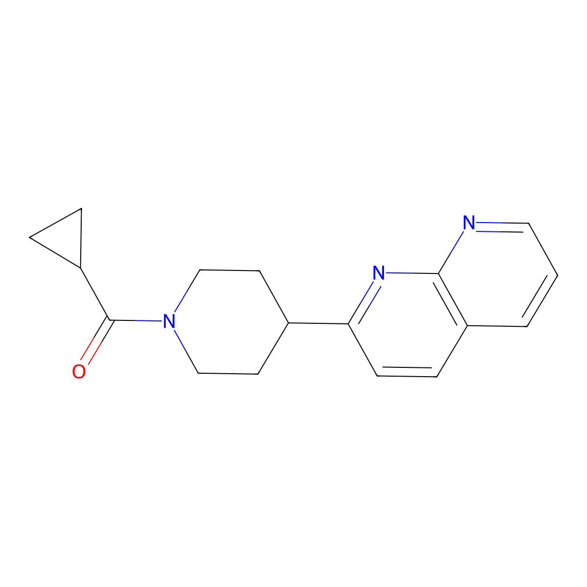 2-(1-Cyclopropanecarbonylpiperidin-4-yl)-1,8-naphthyridine molecular structure, CAS 2640867-32-7