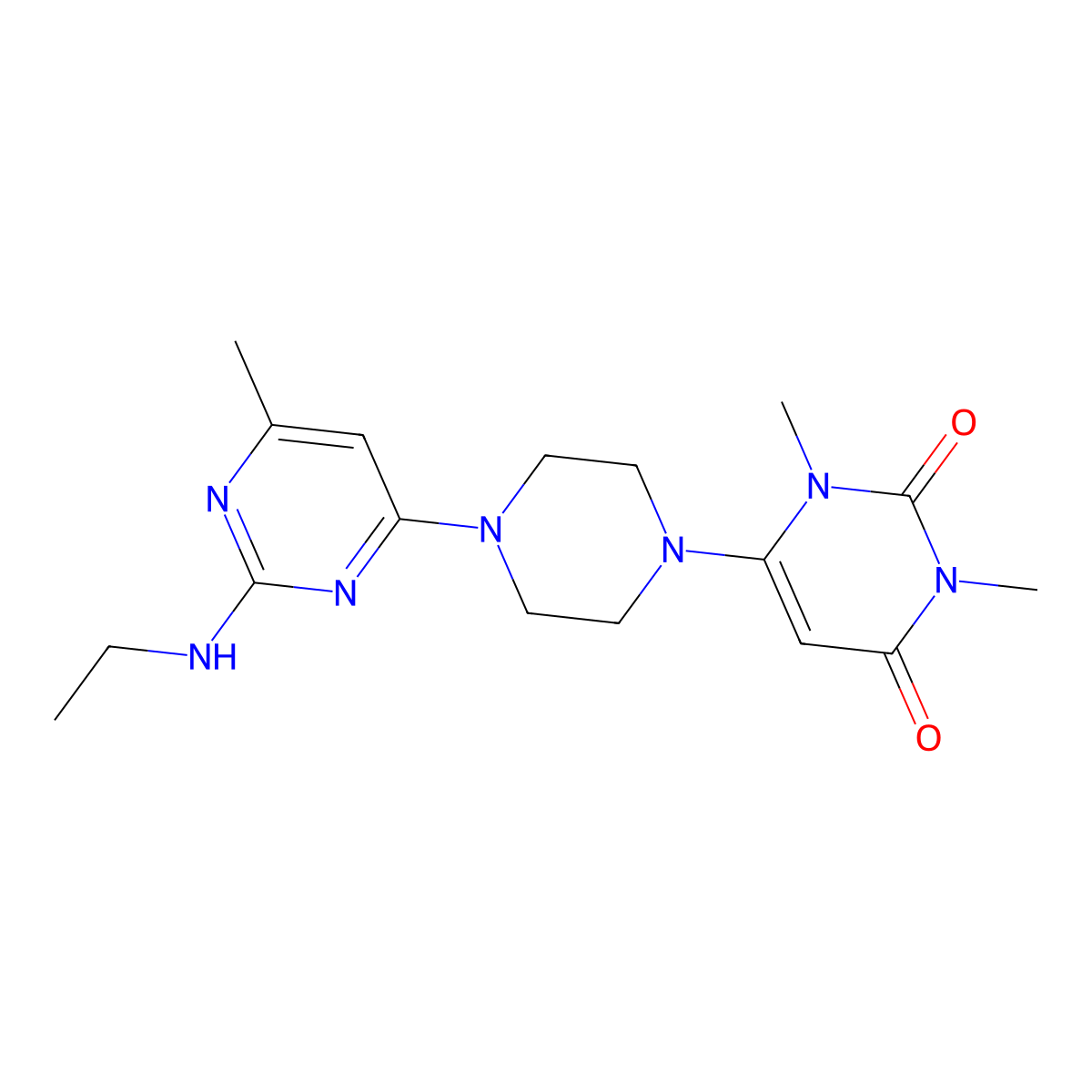 6-{4-[2-(Ethylamino)-6-methylpyrimidin-4-yl]piperazin-1-yl}-1,3-dimethyl-1,2,3,4-tetrahydropyrimidine-2,4-dione molecular structure, CAS 2640867-33-8
