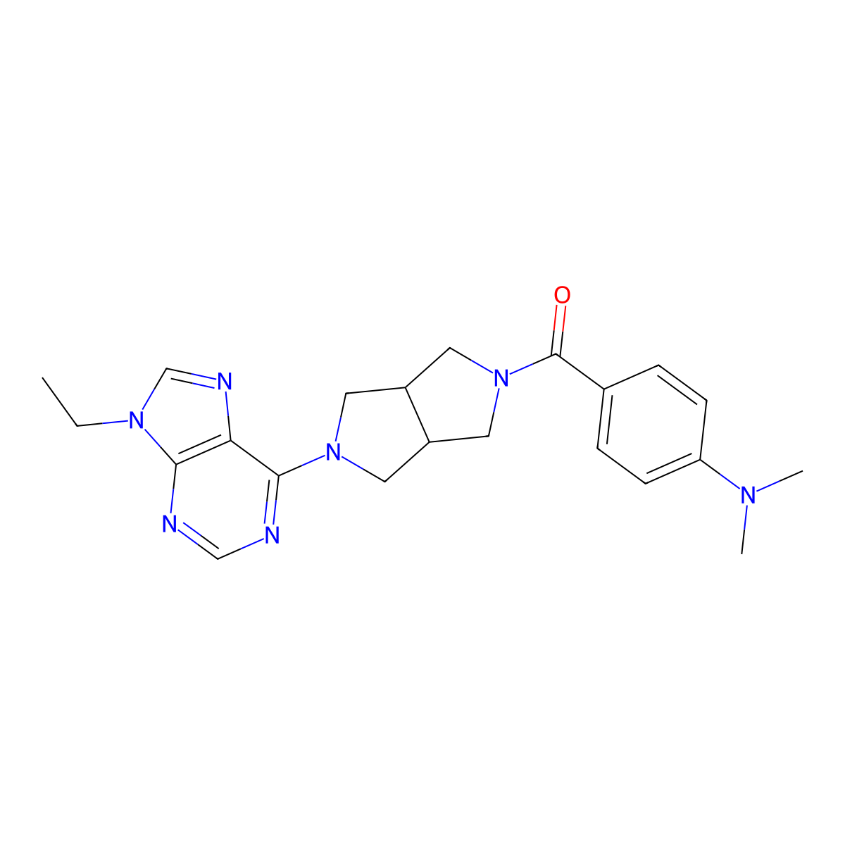 4-[5-(9-ethyl-9H-purin-6-yl)-octahydropyrrolo[3,4-c]pyrrole-2-carbonyl]-N,N-dimethylaniline molecular structure, CAS 2640867-35-0