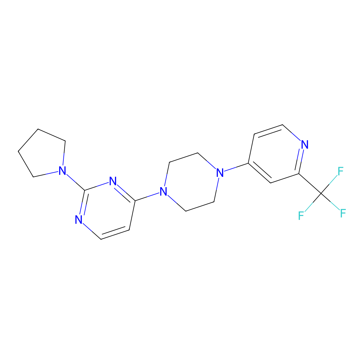 2-(Pyrrolidin-1-yl)-4-{4-[2-(trifluoromethyl)pyridin-4-yl]piperazin-1-yl}pyrimidine molecular structure, CAS 2640867-37-2