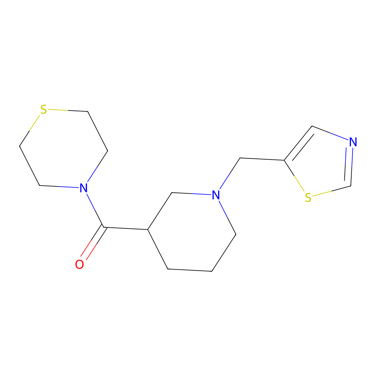 4-{1-[(1,3-Thiazol-5-yl)methyl]piperidine-3-carbonyl}thiomorpholine molecular structure, CAS 2640867-39-4