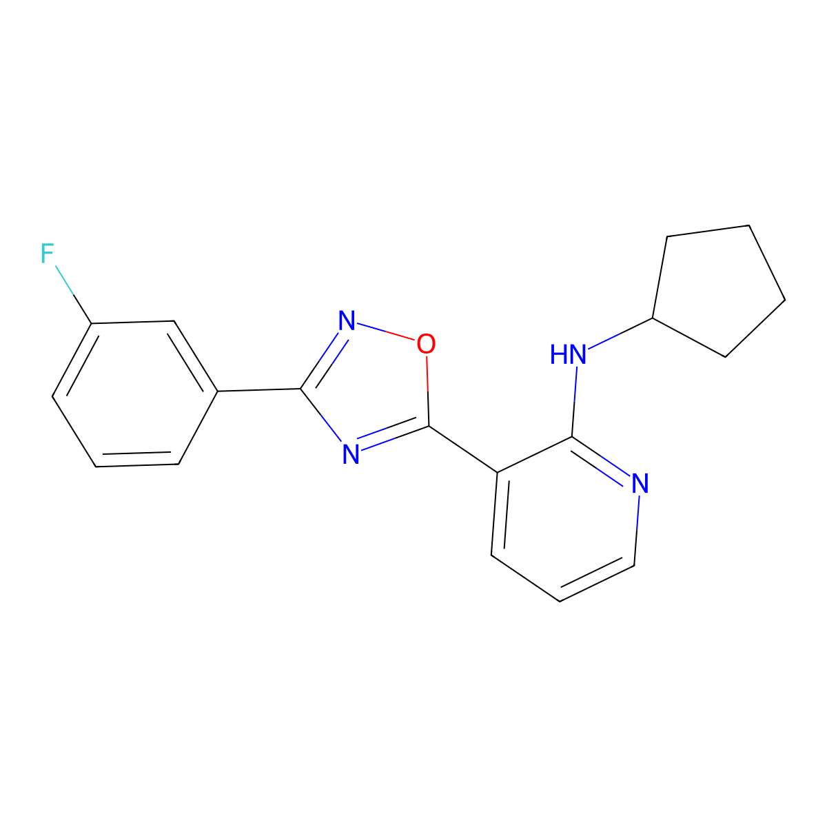 N-cyclopentyl-3-[3-(3-fluorophenyl)-1,2,4-oxadiazol-5-yl]pyridin-2-amine molecular structure, CAS 2640867-40-7