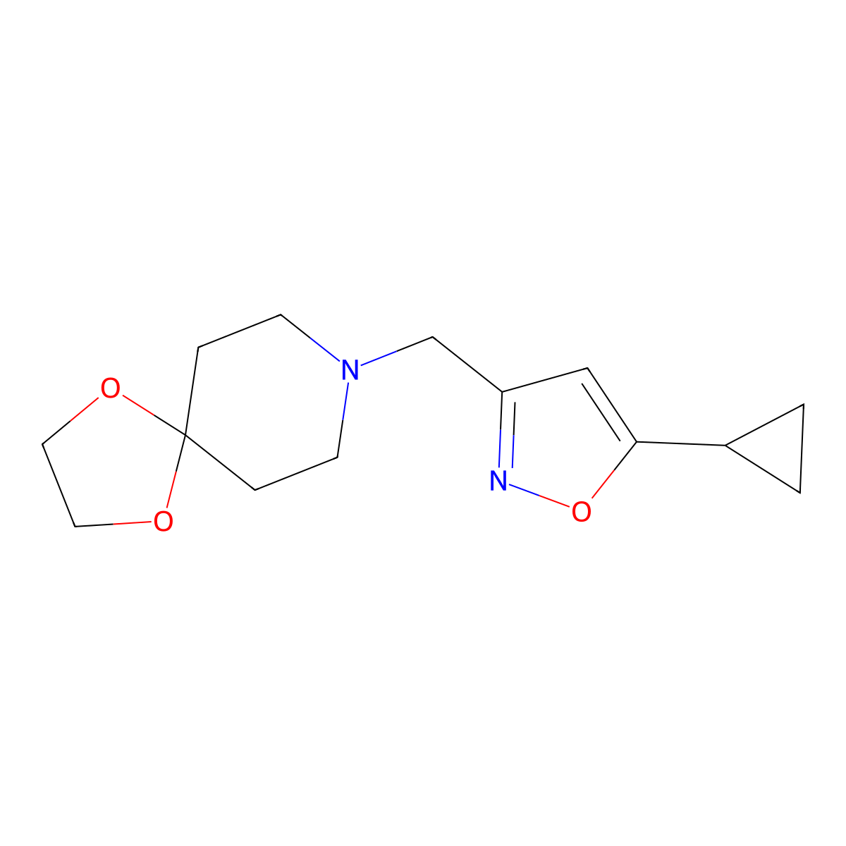 8-[(5-Cyclopropyl-1,2-oxazol-3-yl)methyl]-1,4-dioxa-8-azaspiro[4.5]decane molecular structure, CAS 2640867-41-8