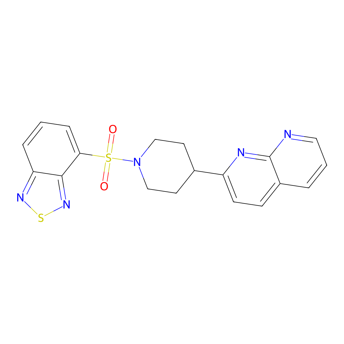 2-[1-(2,1,3-Benzothiadiazole-4-sulfonyl)piperidin-4-yl]-1,8-naphthyridine molecular structure, CAS 2640867-42-9