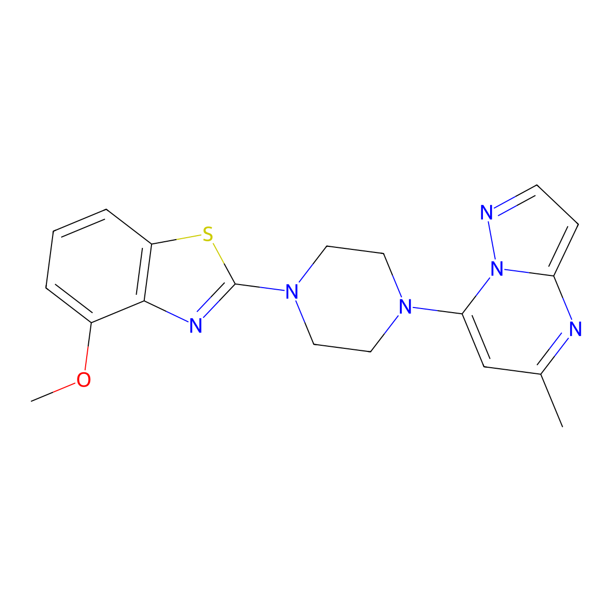 4-Methoxy-2-(4-{5-methylpyrazolo[1,5-a]pyrimidin-7-yl}piperazin-1-yl)-1,3-benzothiazole molecular structure, CAS 2640867-45-2