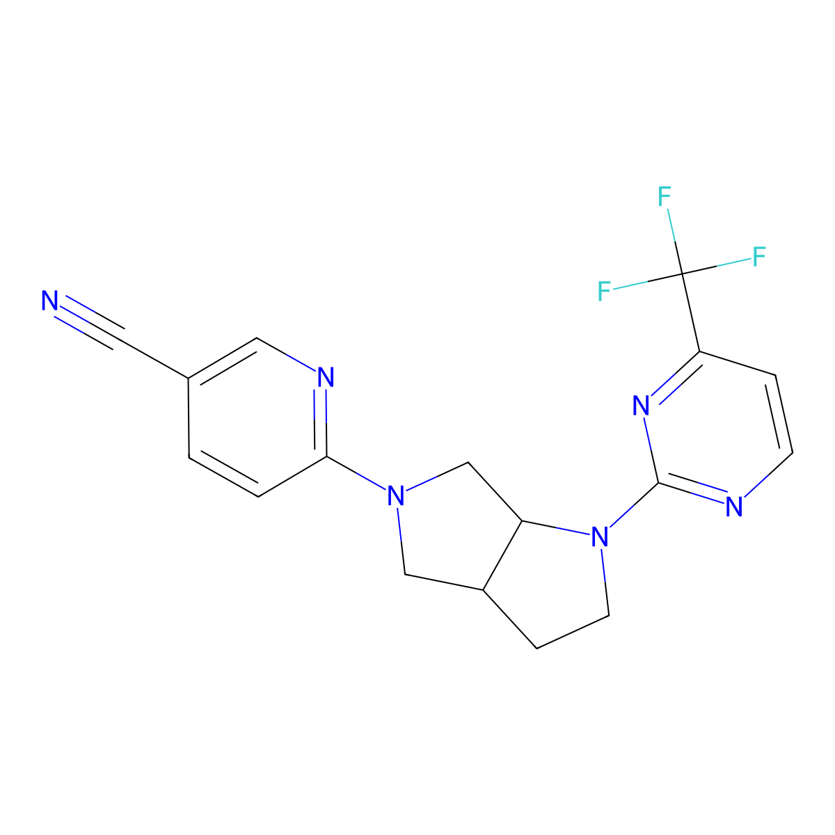 6-{1-[4-(Trifluoromethyl)pyrimidin-2-yl]-octahydropyrrolo[3,4-b]pyrrol-5-yl}pyridine-3-carbonitrile molecular structure, CAS 2640867-47-4