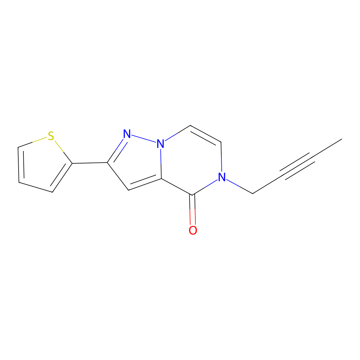 5-(but-2-yn-1-yl)-2-(thiophen-2-yl)-4H,5H-pyrazolo[1,5-a]pyrazin-4-one molecular structure, CAS 2640867-52-1