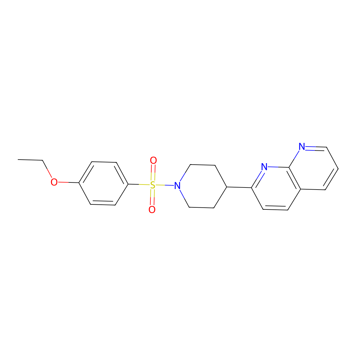 2-[1-(4-Ethoxybenzenesulfonyl)piperidin-4-yl]-1,8-naphthyridine molecular structure, CAS 2640872-67-7
