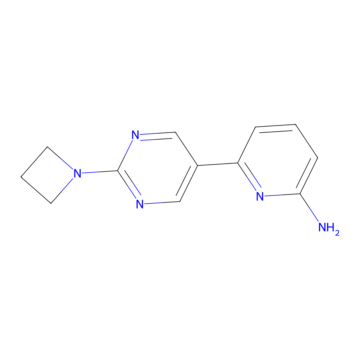 6-[2-(Azetidin-1-yl)pyrimidin-5-yl]pyridin-2-amine molecular structure, CAS 2640872-70-2