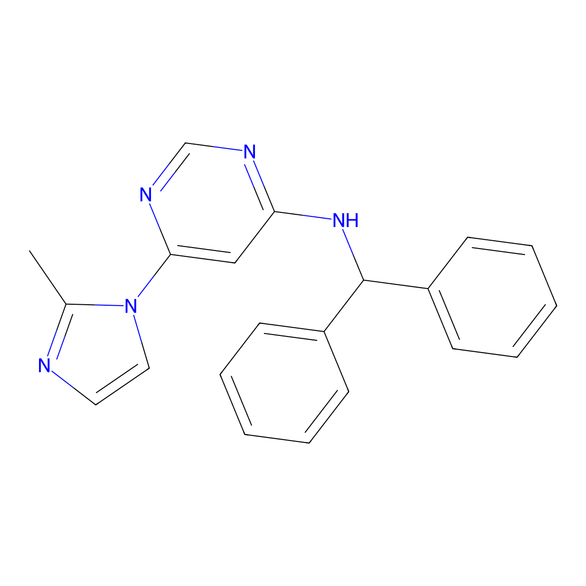 N-(diphenylmethyl)-6-(2-methyl-1H-imidazol-1-yl)pyrimidin-4-amine molecular structure, CAS 2640872-73-5