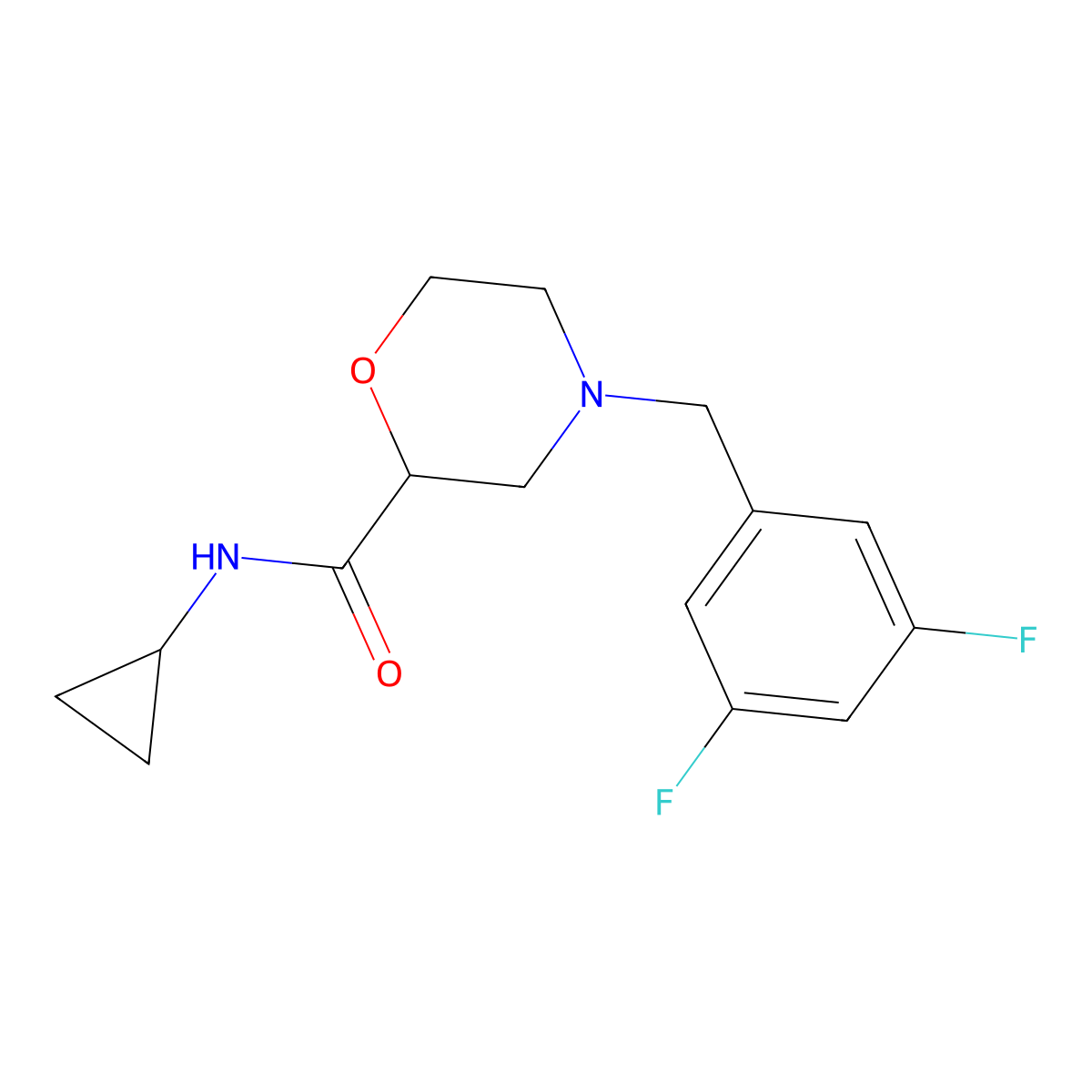 N-cyclopropyl-4-[(3,5-difluorophenyl)methyl]morpholine-2-carboxamide molecular structure, CAS 2640872-77-9