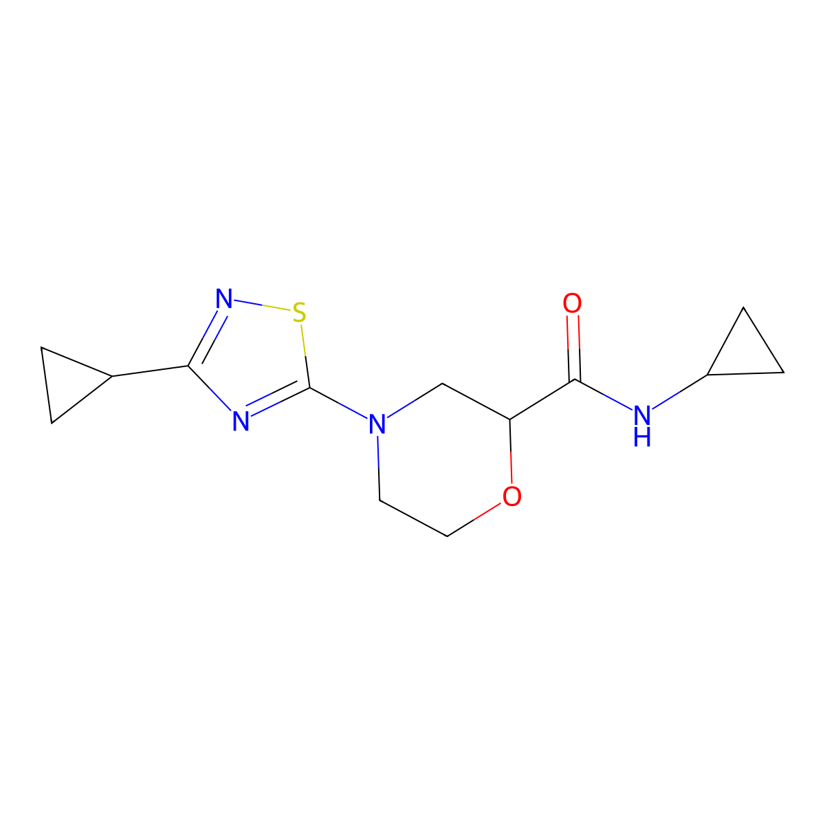 N-cyclopropyl-4-(3-cyclopropyl-1,2,4-thiadiazol-5-yl)morpholine-2-carboxamide molecular structure, CAS 2640872-78-0