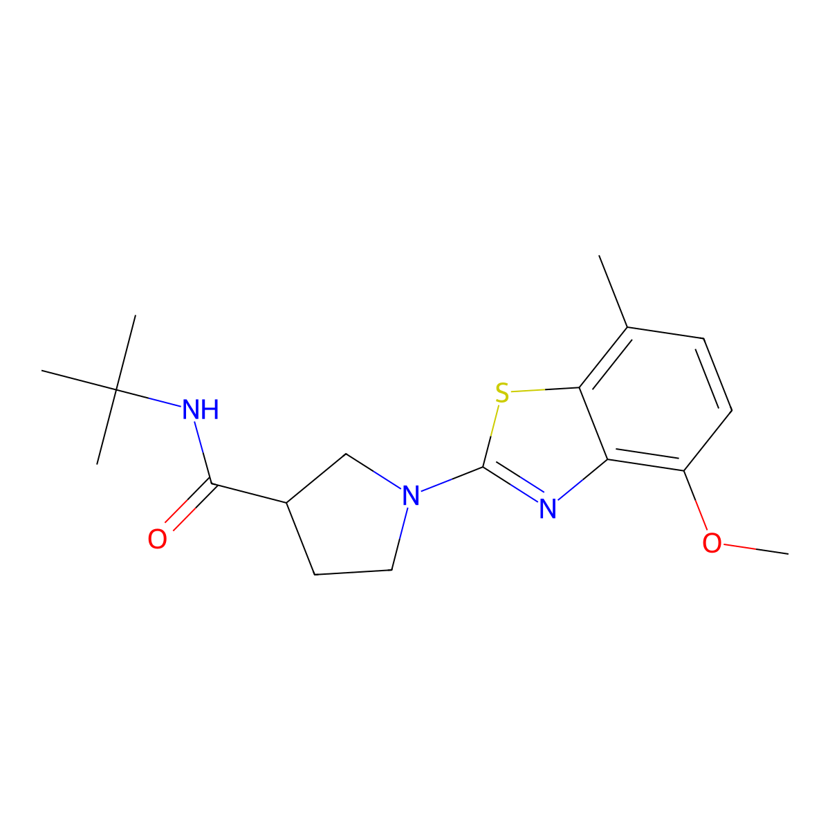 N-tert-butyl-1-(4-methoxy-7-methyl-1,3-benzothiazol-2-yl)pyrrolidine-3-carboxamide molecular structure, CAS 2640872-84-8