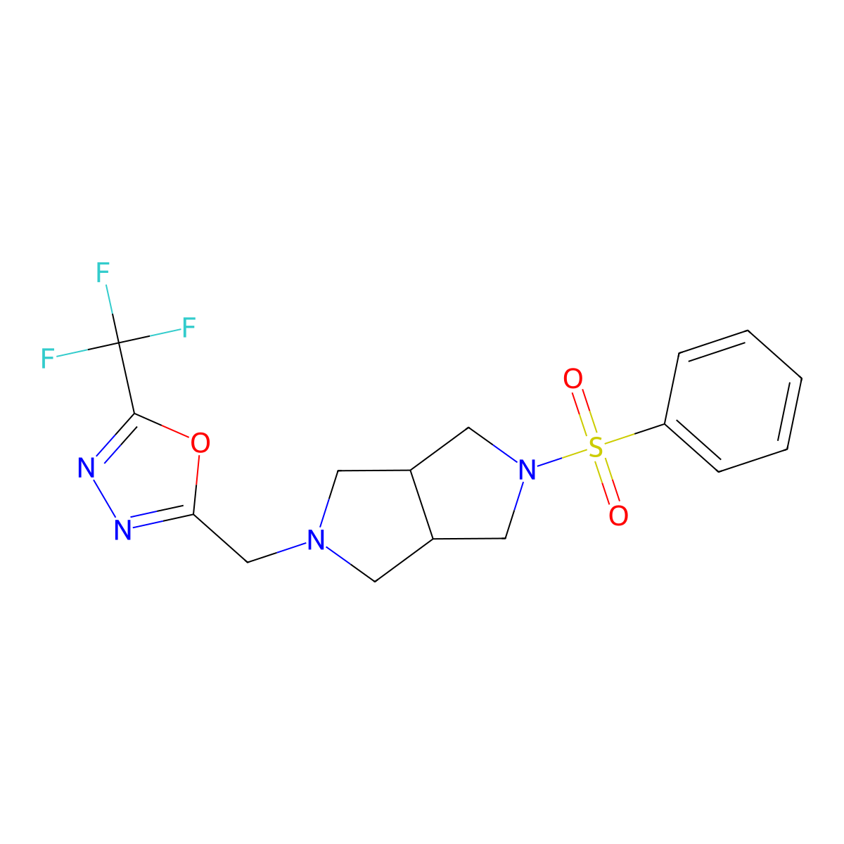 2-{[5-(Benzenesulfonyl)-octahydropyrrolo[3,4-c]pyrrol-2-yl]methyl}-5-(trifluoromethyl)-1,3,4-oxadiazole molecular structure, CAS 2640872-88-2