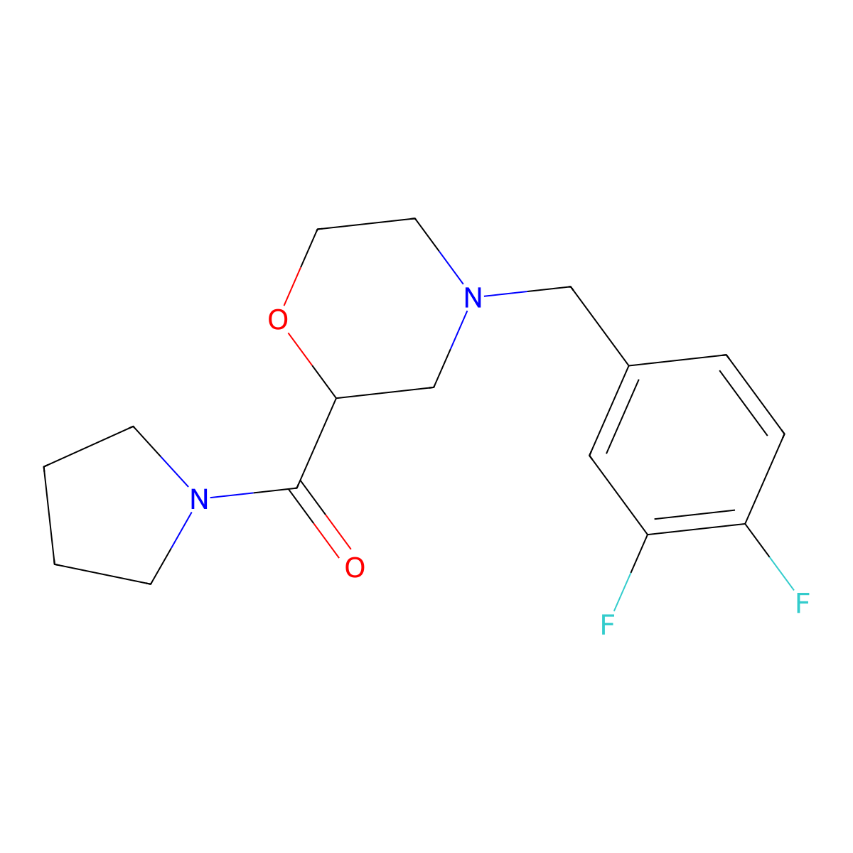 4-[(3,4-Difluorophenyl)methyl]-2-(pyrrolidine-1-carbonyl)morpholine molecular structure, CAS 2640872-89-3