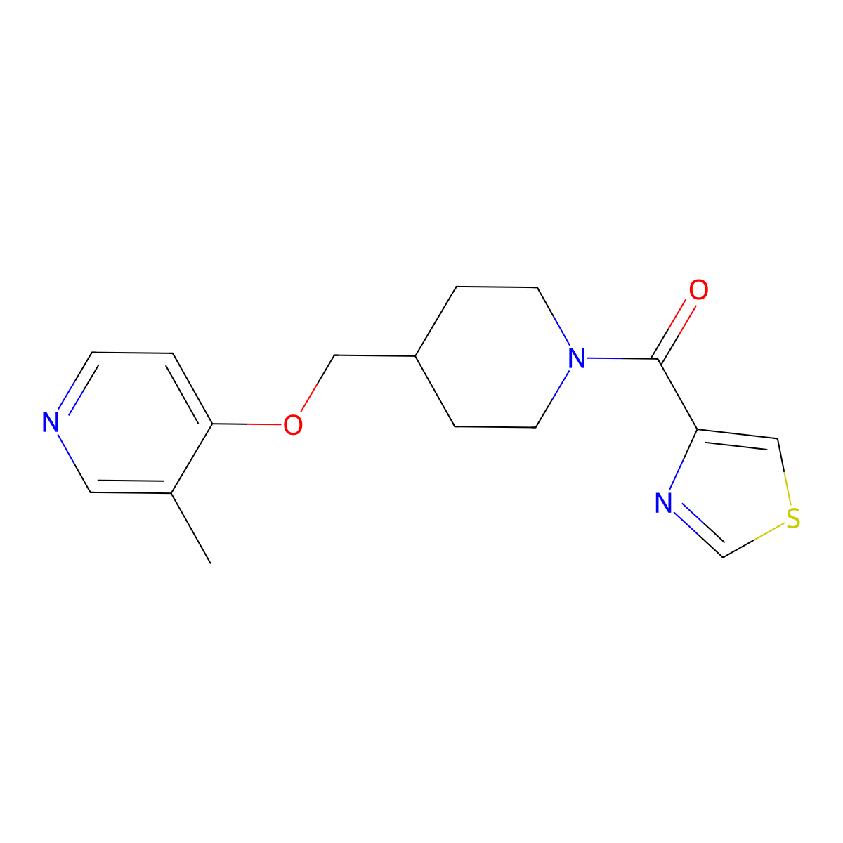 3-Methyl-4-{[1-(1,3-thiazole-4-carbonyl)piperidin-4-yl]methoxy}pyridine molecular structure, CAS 2640872-96-2
