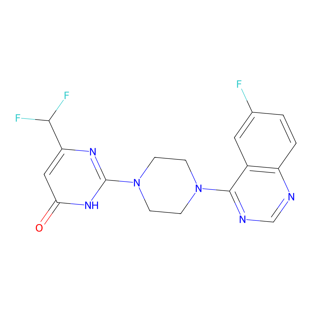 6-(Difluoromethyl)-2-[4-(6-fluoroquinazolin-4-yl)piperazin-1-yl]-3,4-dihydropyrimidin-4-one molecular structure, CAS 2640872-98-4
