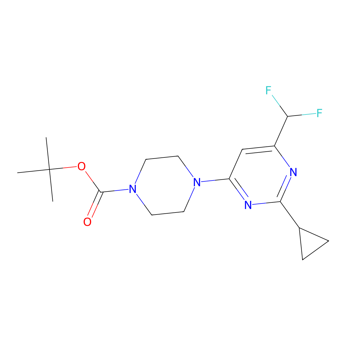 Tert-butyl 4-[2-cyclopropyl-6-(difluoromethyl)pyrimidin-4-yl]piperazine-1-carboxylate molecular structure, CAS 2640873-00-1