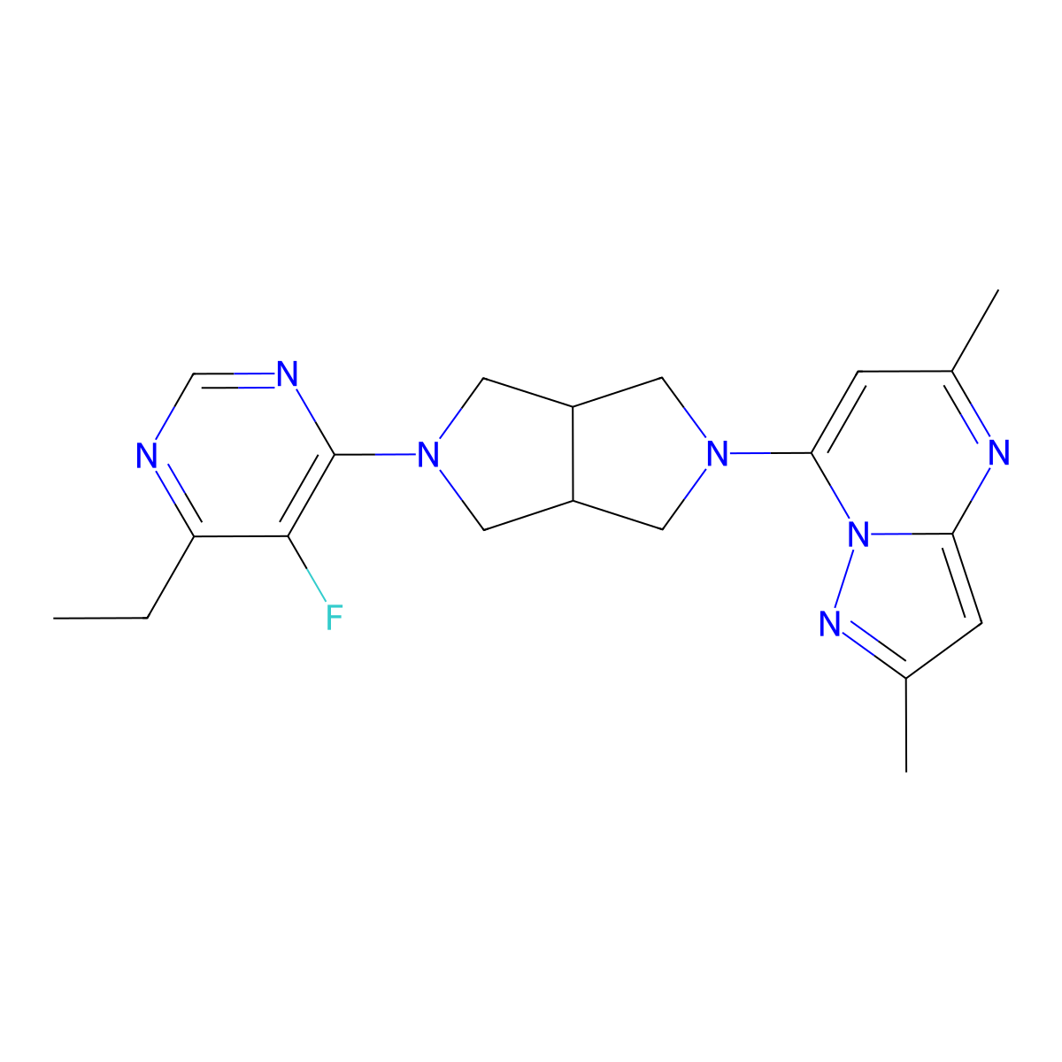 4-(5-{2,5-Dimethylpyrazolo[1,5-a]pyrimidin-7-yl}-octahydropyrrolo[3,4-c]pyrrol-2-yl)-6-ethyl-5-fluoropyrimidine molecular structure, CAS 2640873-02-3