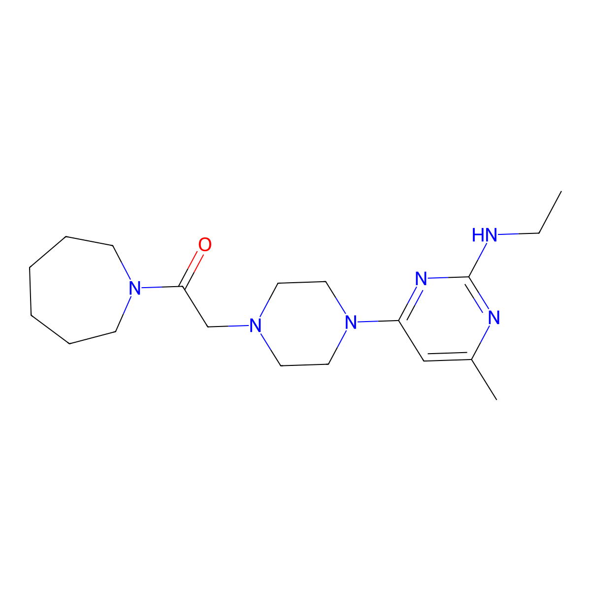 1-(Azepan-1-yl)-2-{4-[2-(ethylamino)-6-methylpyrimidin-4-yl]piperazin-1-yl}ethan-1-one molecular structure, CAS 2640873-05-6