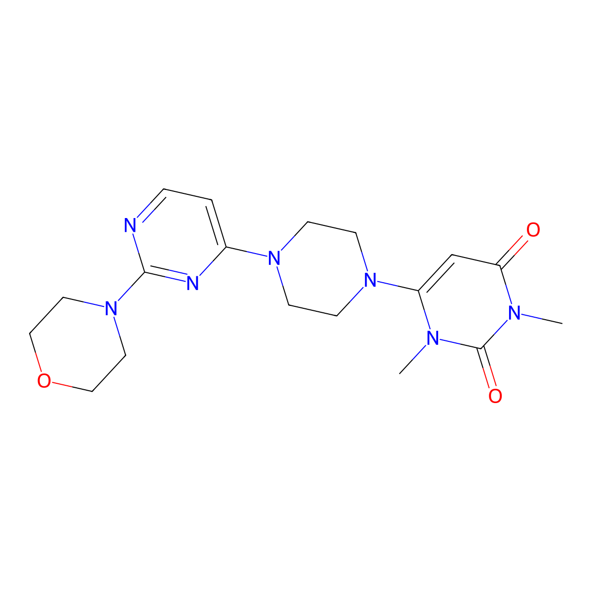 1,3-Dimethyl-6-{4-[2-(morpholin-4-yl)pyrimidin-4-yl]piperazin-1-yl}-1,2,3,4-tetrahydropyrimidine-2,4-dione molecular structure, CAS 2640873-12-5