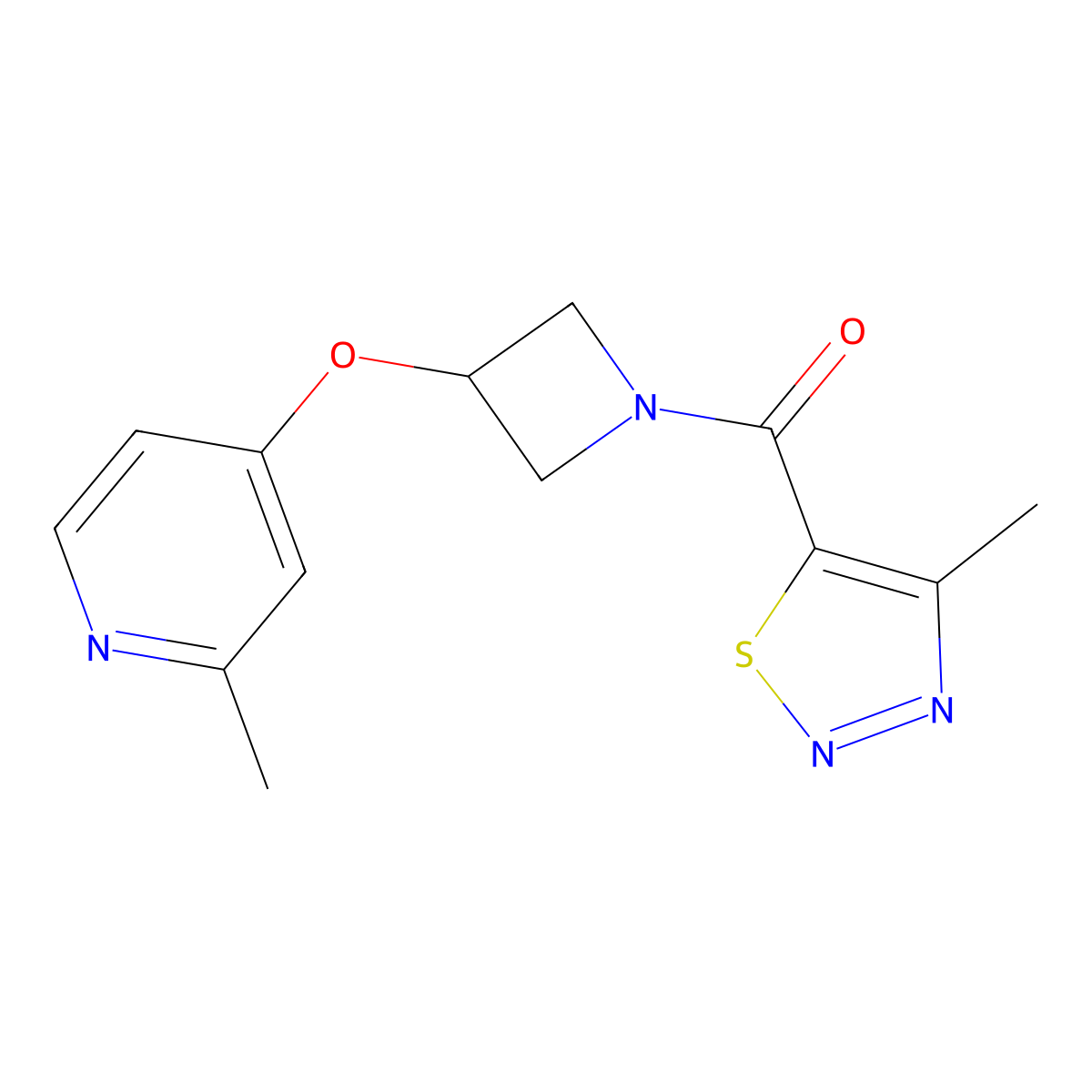 2-Methyl-4-{[1-(4-methyl-1,2,3-thiadiazole-5-carbonyl)azetidin-3-yl]oxy}pyridine molecular structure, CAS 2640873-14-7