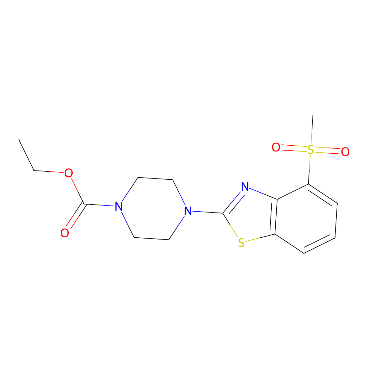 Ethyl 4-(4-methanesulfonyl-1,3-benzothiazol-2-yl)piperazine-1-carboxylate molecular structure, CAS 2640873-19-2